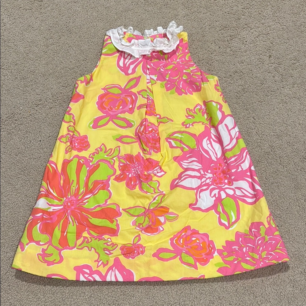 Vintage Lilly Pulitzer Floral Sleeveless Dress with Ruffle Collar